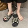 Casual Cross Slippers Summer Wear 2024 New Fashion Ins Wind Thousand Bird Grid Women's Shoes Platform Internet Celebrity Slippers Women