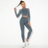 Women's O Neck Long Sleeve Wash Seamless Slim Tight Sports Fitness Pants Two Piece Set