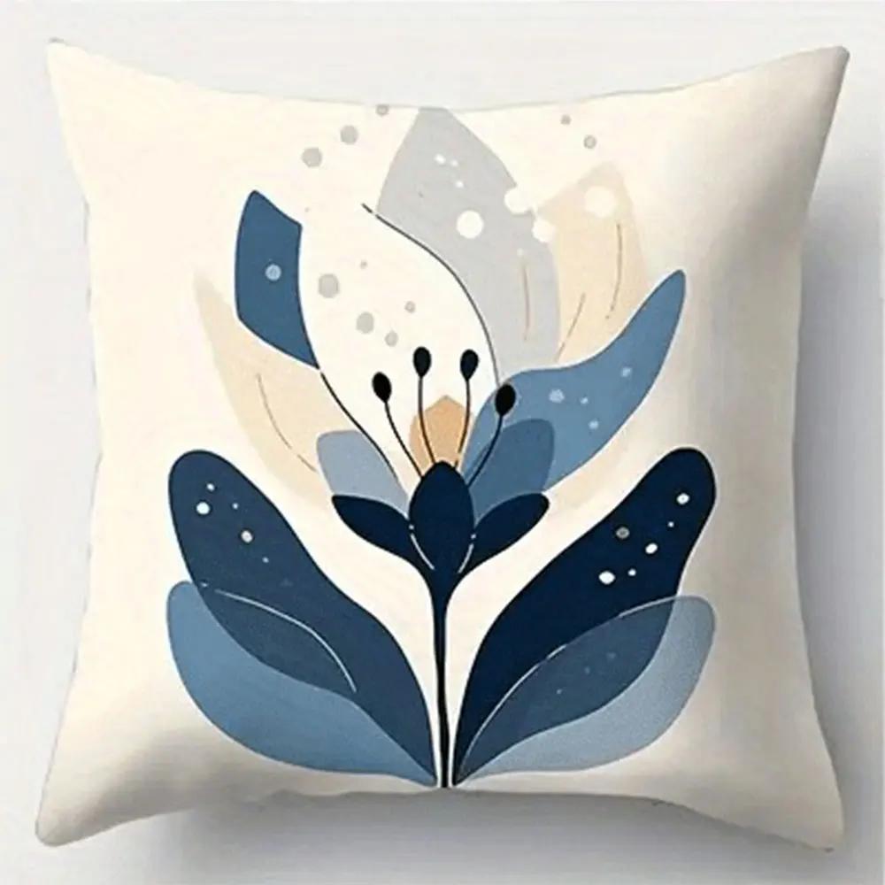 Blues Floral Simple Pattern Home Decor Pillowcase Living Room Sofa Polyester Cushion Cover with Zipper