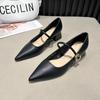 Women Shoes Pointed Toe Chunky Sandals  Fashion Spring Dress Shoes Elegant Buckle Pumps Outdoors Solid Color Female Shoes