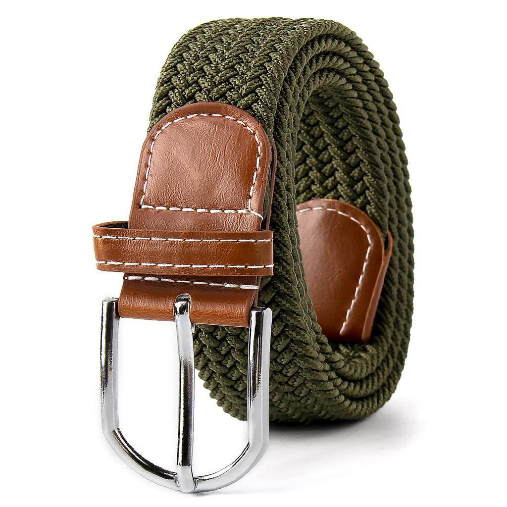 Belt Woven Canvas Belt Metal Buckle Men Women Elastic Braided Belt Punch Free