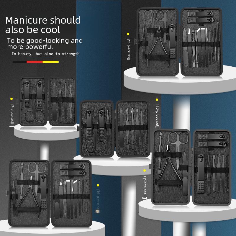 18-Piece Portable Black Stainless Steel Nail Clipper Set