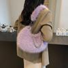 2025 New Plush Oblique Span Bag Chain Shoulder Bag Crescent Bag Women's Bag Commuter Fluffy Fashion Underarm Bag